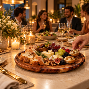 Plato de presentación de madera de mango con grabado, pulido, de grano rico y borde elevado, 13 pulgadas |   Plato para Servir en Bodas, Decoración para Mesa de Comedor - Product Image 2