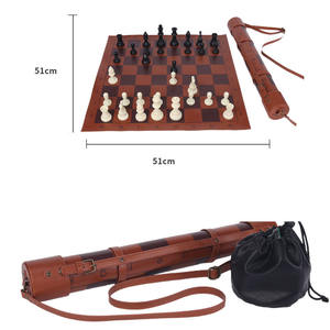 Juego de Ajedrez y Backgammon Plegable Portátil Personalizado, Nuevo Diseño, 3 Tipos de Piezas Duraderas Enrollables de Cuero Vacuno, para Exteriores, Unisex - Product Image 3