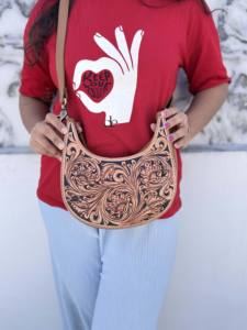 Nouveauté 2026 : Sac à main bandoulière en cuir sculpté à la main, style bohème gypsy, fait main, élégant, style western - Product Image 5