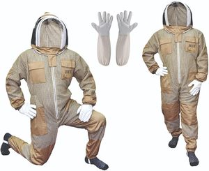 Traje de apicultura de 3 capas con velo protector y un par de guantes ventilados a prueba de picaduras para apicultores - Product Image 1
