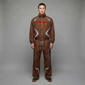 Survêtement décontracté deux pièces coupe régulière en coton 100% avec capuche imprimée, coupe-vent, imperméable, broderie personnalisée, OEM/ODM - Product Image 1