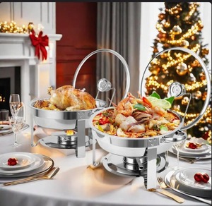 ชุดอุ่นอาหารบุฟเฟ่ต์แบบกลม 4 ชิ้น ขนาด 5 ควอร์ต ทำจากสแตนเลส พร้อมอุปกรณ์เสิร์ฟอาหารสำหรับจัดเลี้ยง ราคาดีที่สุด - Product Image 5