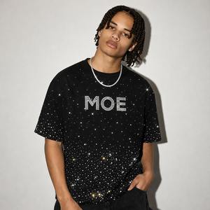 Camiseta unisex con pedrería en toda la prenda, brillante, con cristales, estilo streetwear, oversize, con logo personalizado, proveedor OEM, EE. UU. - Product Image 2