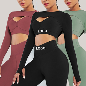 Ensemble de yoga sans couture personnalisé avec logo, leggings taille haute et brassière de sport pour femme, tenue de sport 2 pièces pour gym et fitness, ajustement OEM - Product Image 1