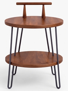 Midcentury Modern Wood <b>Chair</b> with Metal Legs Solid Back Foam Filling Lower Shelf for Living Room - Product Image 1