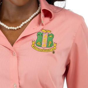 Camisa Oxford de Chenilla Premium, Color Rosa, Manga Larga, Bordada, con Cuello, Informal, para Oficina, para Mujer - Product Image 6