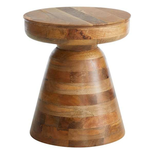 Mesa de Centro Redonda de Madera Artesanal con Base Cónica, Muebles Rústicos Hechos a Mano para Sala de Estar, Mesa Auxiliar Personalizada - Product Image 4