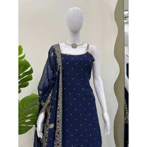Salwar Kameez de poliéster de diseñador para fiestas, talla XL, conjunto de top y pantalón con dupatta y bordado de lentejuelas. - Product Image 2