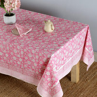 Nappe carrée moderne en coton de haute qualité, imprimé floral indien, écologique, réutilisable, personnalisable, avec ensemble de 6 serviettes roses