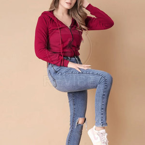 Top Selling Winter Women <b>Crop</b> Zipper Hoodies with Custom Printing Premium 100% Cotton Fabric Stylish Design - Product Image 3