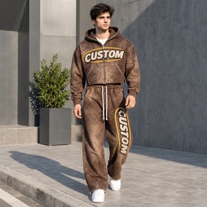 Conjunto de Ropa Urbana Vintage Personalizada para Hombre, Sudadera con Capucha Lavada al Ácido, Pantalones Deportivos Anchos con Pedrería y Chenilla - Product Image 4