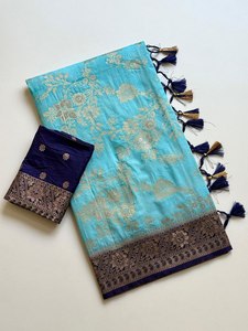 Sari Royal Binni Georgette - Motif Jaal Pattu Dola Doré, Tenue Traditionnelle de Fête, Tissages Intemporels, Pallu Rajwadi - Product Image 1