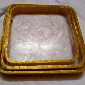 Luxury Resin Decorative Tray 10x10 Inch <b>Square</b> Gold <b>Frame</b> Serving Tray Handmade Modern Luxury Abstract Marble Pattern Home Decor - Product Image 1