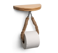 Support de papier toilette en corde, le plus vendu, avec crochet en bois en forme de lune et corde pour suspendre le papier toilette