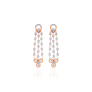 Luxury Rose Gold Long Drop <b>Earrings</b> with Multi-Strand Lab Grown <b>Chain</b> Design and Elegant Floral Pendant Detailing - Product Image 1