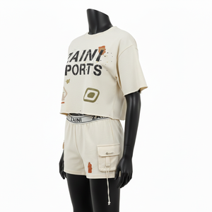 <span class=keywords><strong>Set</strong></span> <span class=keywords><strong>di</strong></span> t-shirt e pantaloncini corti in spugna francese ricca <span class=keywords><strong>di</strong></span> cotone da <span class=keywords><strong>donna</strong></span>, 240 GSM, tessuto traspirante, tono crema, stampa personalizzata, <span class=keywords><strong>set</strong></span> da <span class=keywords><strong>donna</strong></span> - Product Image 3