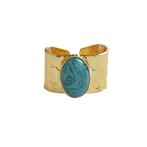 Laxmi Jewellers Turquoise <b>Gold</b> Plated <b>Ring</b> Oval Natural Stone <b>Cocktail</b> <b>Ring</b> Women Fine Jewelry Adjustable Band Statement Jewelry - Product Image 1