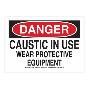 Panneau d'avertissement de danger de produits caustiques Brady en utilisation avec équipement de protection pour laboratoires - Product Image 1