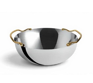 Grand saladier en métal élégant pour la maison, avec poignées dorées, finition polie, compatible lave-vaisselle, idéal pour offrir en cadeau - Product Image 1
