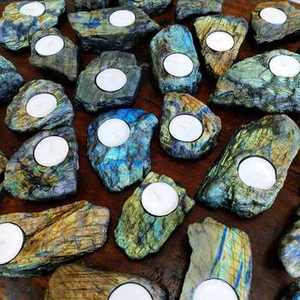 Porte-bougie en labradorite bleue naturelle, mini porte-bougie en pierre précieuse, cristal de guérison, porte-bougie créatif, décoration d'intérieur - Product Image 1