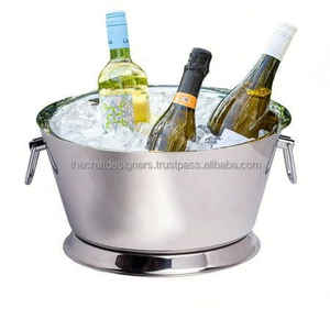 Tendance Grand Refroidisseur De Vin De Champagne Avec Poignées En Cuir Bar Hôtel Et Restaurant Fournitures En Métal Grand Seau À Glace Logo Personnalisé - Product Image 2