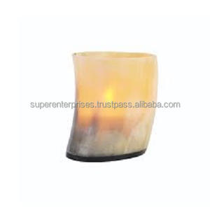 Portavelas de cuerno de búfalo antiguo, vaso con base de madera y último diseño, portavelas perfumado con luz en T de cuerno de búfalo - Product Image 1