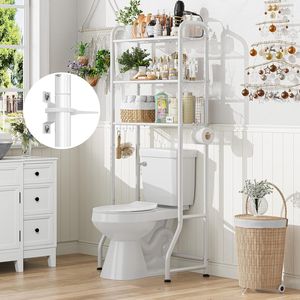 Scaffale Organizzatore da Bagno a 3 Livelli Autoportante con Portarotolo e Ganci, Bianco - Product Image 1