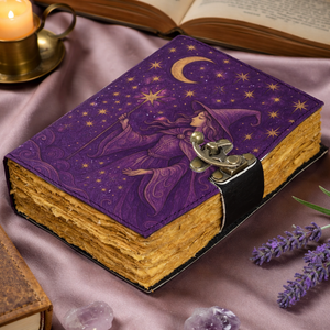 Carnet en cuir violet Lune et Étoiles en gros - Livre de sorts de sorcellerie et Grimoire Wiccan avec pages <span class=keywords><strong>à</strong></span> bords festonnés pour un cadeau haut de gamme - Product Image 2