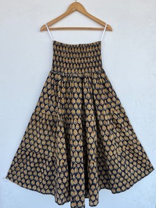 Jupe longue en coton fleuri, taille froncée, style bohème, pour la plage, légère, fluide, longueur cheville, style hippie, pour l'été - Product Image 3