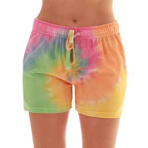 Best Selling High Waist Butt Lifting Slim Design Button Rivet Flower <b>Tie</b> Dye Cotton Beach Shorts For Women - Product Image 5