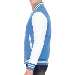 Mens Sky Blue Varsity Jacket White Sleeves Letterman Bomber Jacket Casual Baseball Style High School College Fashion <b>Winter</b> <b>Coat</b> - Product Image 1