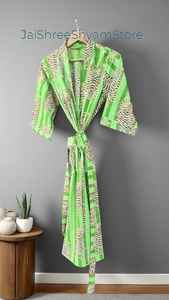 ชุดกิโมโนผ้าฝ้ายสำหรับผู้หญิง ลายพิมพ์บล็อกดอกไม้แบบดั้งเดิม เหมาะสำหรับการพักผ่อนและสวมใส่ตอนกลางคืนอย่างสบาย - Product Image 3