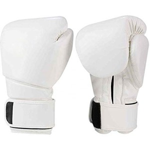Gants de boxe MMA personnalisés en cuir véritable avec fermeture auto-agrippante, anti-humidité, en cuir de vachette blanc et noir - Product Image 1