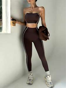 Conjunto Deportivo de 2 Piezas para Mujer: Leggings de Yoga Transpirables sin Costuras y Sujetador Deportivo sin Tirantes, Cintura Alta, Ropa Deportiva con Logotipo Frontal - Product Image 3