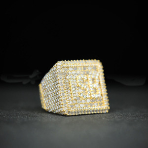 Custom Initial Iced 925 Sterling <b>Silver</b> Cluster <b>Ring</b> <b>Men</b> Rhodium Plated Moissanite Letter Hip Hop Bling Statement Personalized - Product Image 2