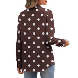 Custom Polka <b>Dot</b> Cotton Office Shirt Women Brown White <b>Spots</b> Long Sleeve Button Blouse Workwear Formal Businesswear - Product Image 2