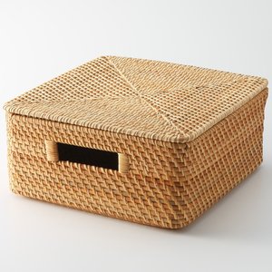 Woven rattan box handcrafted storage boxes organizer wholesale <b>lid</b> <b>basket</b> <b>with</b> cut-out handle - Product Image 6