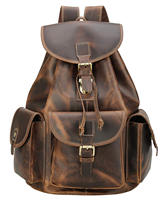 Sac à dos unisexe en cuir véritable marron vintage de qualité supérieure avec cordon de serrage, personnalisable avec logo, idéal pour les anniversaires, les cosmétiques et les voyages, avec fermeture à rabat.