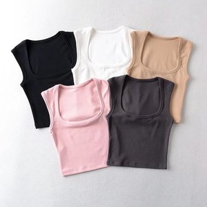 Women's Asymmetric Ruched Criss <b>Cross</b> Neck Crop <b>Top</b> Sleeveless Knitted Solid Color Slim Fit Spandex Polyester Tank <b>Top</b> - Product Image 2