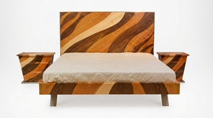Custom Modern Queen Size Wooden <b>Platform</b> <b>Bed</b> <b>Frame</b> with Side Tables - Product Image 1