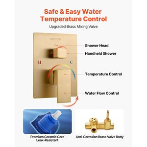 12\" Square Rain <b>Shower</b> <b>Head</b> and Hand Set Brushed <b>Gold</b> Finish Premium Quality Faucet Set - Product Image 5