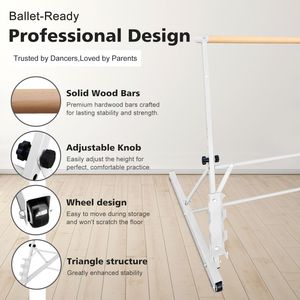 Barre de ballet en bois massif blanc, réglable de 31,5 à 39,5 pouces, pour barres horizontales et entraînement de danse - Product Image 4