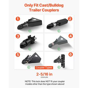 Serratura per Gancio di Traino Rinforzato da 2-5/16 Pollici (Tipo Bulldog) con 3 Chiavi, Resistente alla Corrosione per Rimorchi di Barche e Moto d'Acqua - Product Image 2