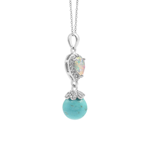 New 925 Sterling Silver <b>Opal</b> & Turquoise Stone Fine Pendant <b>Necklace</b> Rhodium Plated Women's Classic Drop Style Box Chain Jewelry - Product Image 2