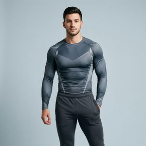 Maillot de compression athlétique à manches longues pour homme, imprimé par sublimation, idéal pour le BJJ, la gym, l'entraînement et comme couche de base pour le fitness - Product Image 1