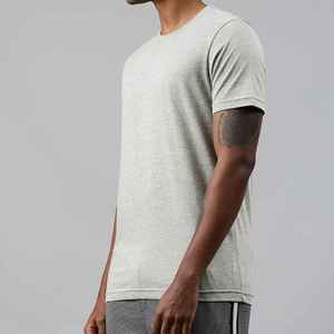 T-shirt à manches courtes gris pour homme, col rond, coupe classique, décontracté, uni, 100% coton jersey tricoté - Product Image 2