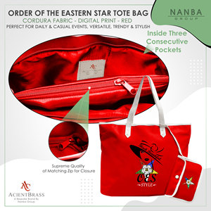 กระเป๋าโท้ทกันน้ำสีแดงสไตล์ OES Eastern Star Si-star รุ่น Sassy & Classy พร้อมซิปปิดและลายปัก - Product Image 5