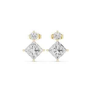 ต่างหูเพชรทรงปรินเซสคัท 1 กะรัต ขายดีที่สุด ต่างหูแฟชั่นทองคำแท้ 14K สำหรับผู้หญิง เครื่องประดับเพชร IGI Lab Grown - Product Image 6