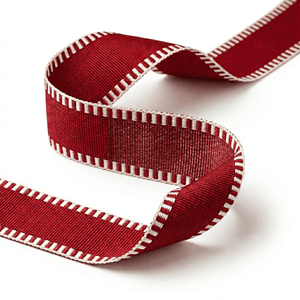 Cinta de Grosgrain Roja y Blanca de 25 mm de Neelkamal Industries, Decorativa Navideña, Tejida, para Envolver Regalos, Empaques y Lazos - Product Image 2