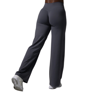 Pantalon de sport gris foncé taille haute pour femme, coupe large, extensible et doux, idéal pour le yoga, la gym et le fitness - Product Image 4